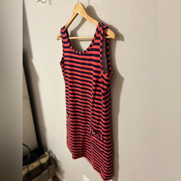 Lilly Pulitzer Tank Dress Red Blue Striped Gold Button Pockets Size Medium - Picture 2 of 6